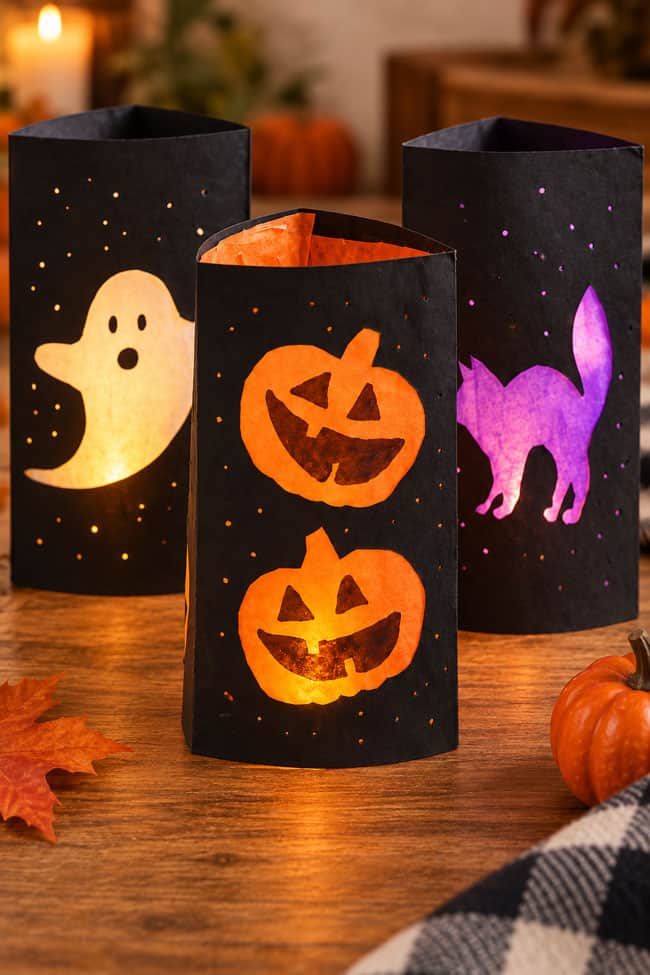 DIY Halloween Paper Lanterns DIY Halloween decor on display with other fall items