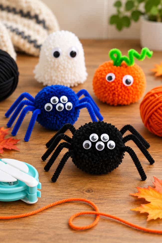 Halloween Pom Pom Characters Cute Halloween characters made with yarn and googly eyes