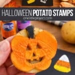 Making potato stamp designs for Halloween