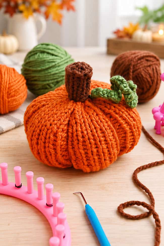 Knitted Pumpkin Easy knitted pumpkin made on a loom