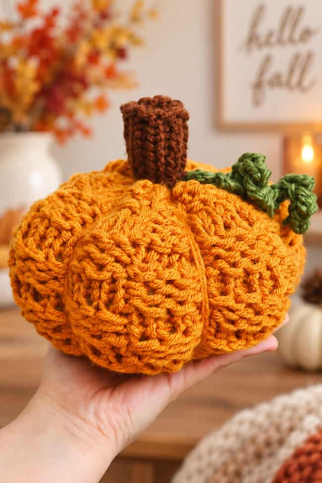Knitting Loom Pumpkin Loom knit pumpkin made with a basket weave stitch pattern