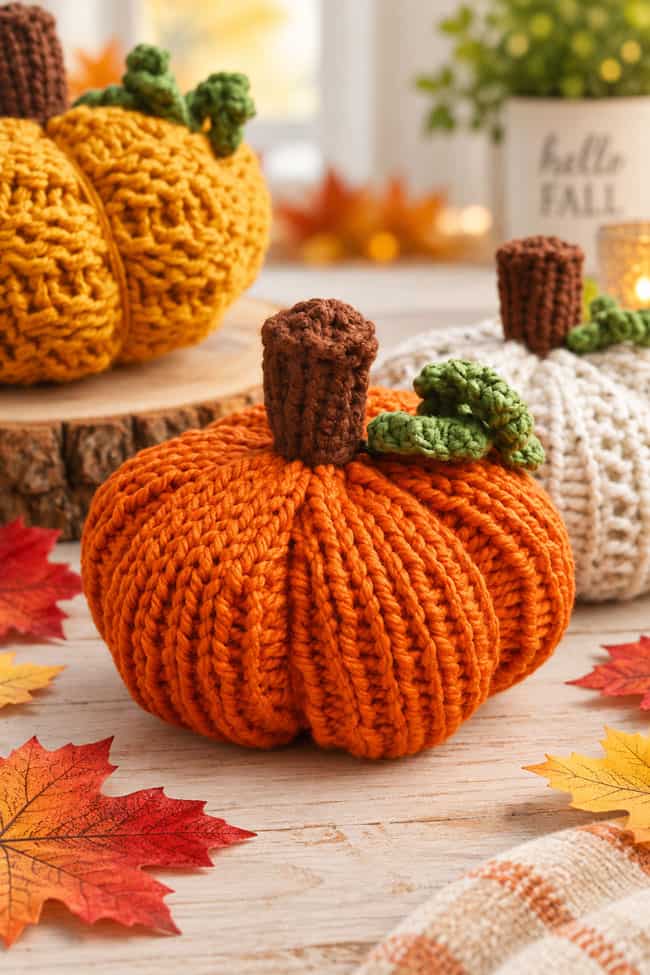 Loom Knit Pumpkin Pattern Cute plush knitted pumpkins
