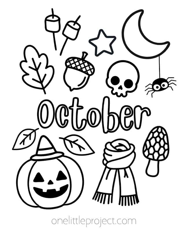 October Coloring Pages October Coloring Pages - symbols for the season