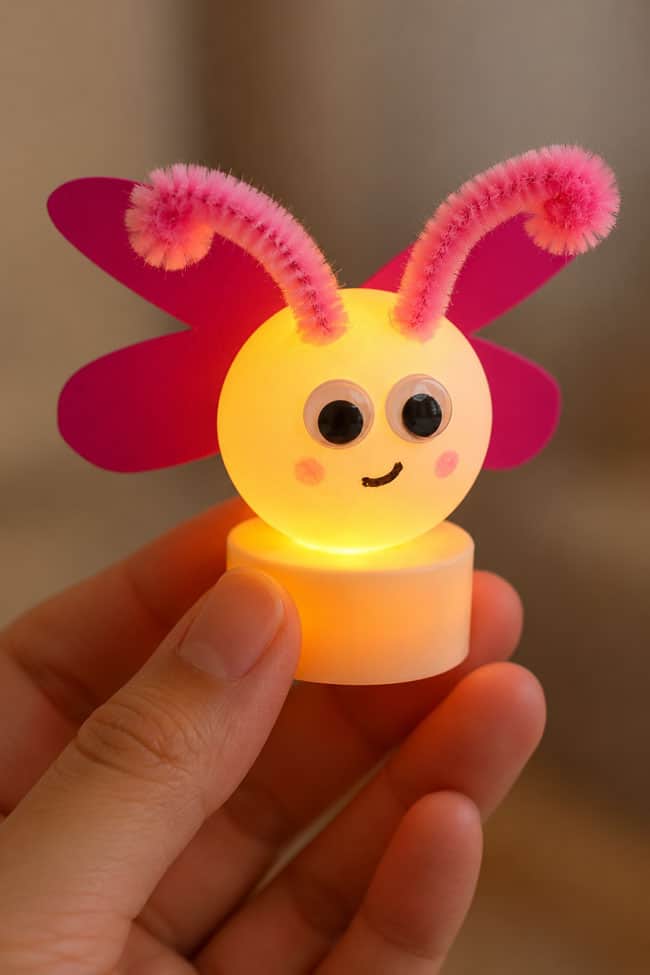Ping Pong Ball Firefly Holding a cute firefly craft with pink antennae and wings