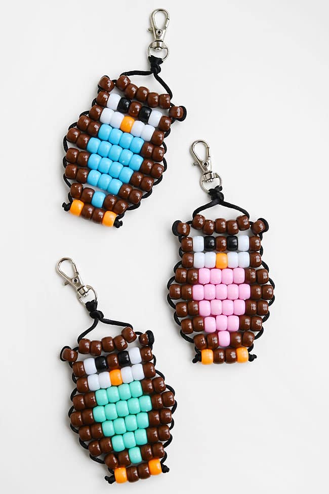 Pony Bead Owl Cute owl keychains on a white background