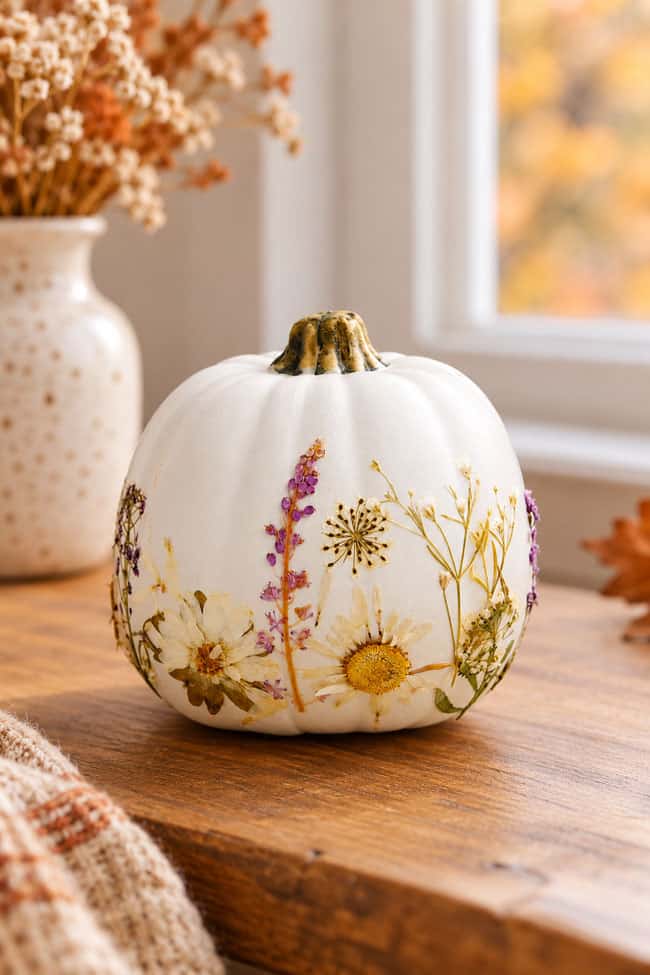 Pressed Flower Pumpkin A pressed flower pumpkin on display